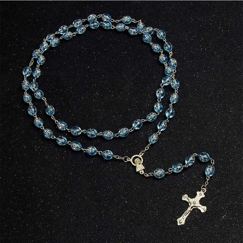 Catholic Crystal Pearl Rosary Catholic Rosary Premium Pearl Cross Necklace Beads Cross Religious Pendant Necklace