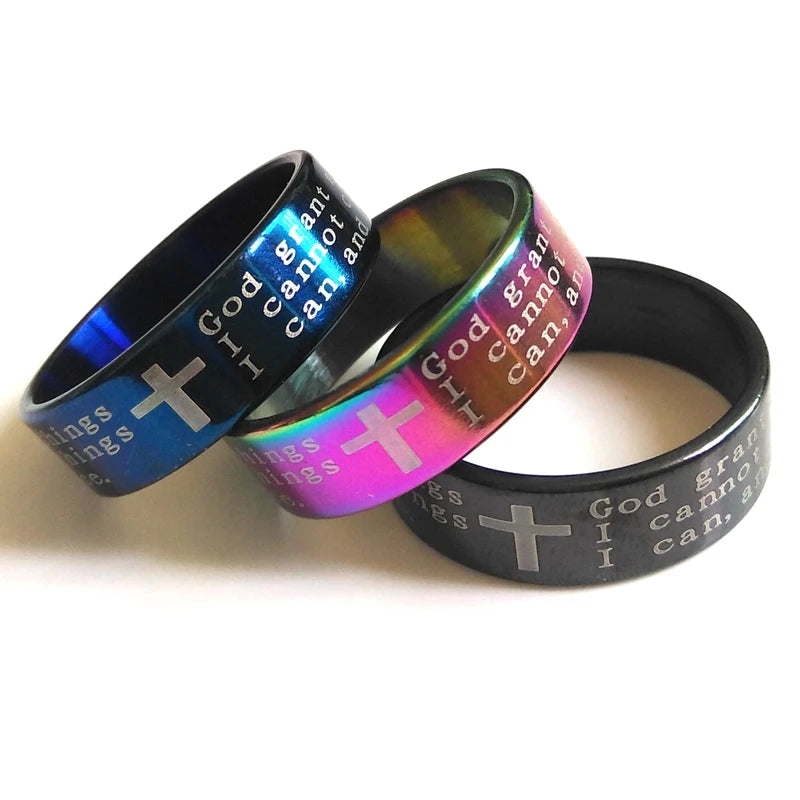 30pcs English SERENITY Lords PRAYER Stainless Steel Rings Religious Christian Cross Rings Wholesale Fashion Jewelry Lots