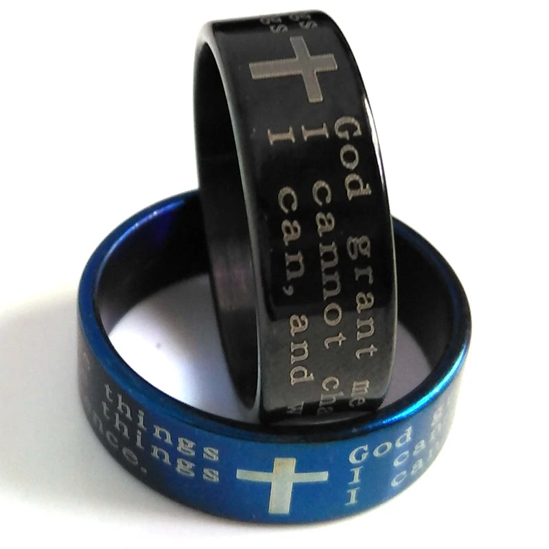 30pcs English SERENITY Lords PRAYER Stainless Steel Rings Religious Christian Cross Rings Wholesale Fashion Jewelry Lots
