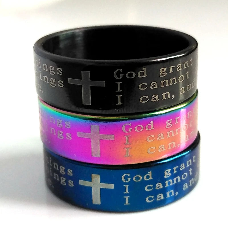 30pcs English SERENITY Lords PRAYER Stainless Steel Rings Religious Christian Cross Rings Wholesale Fashion Jewelry Lots