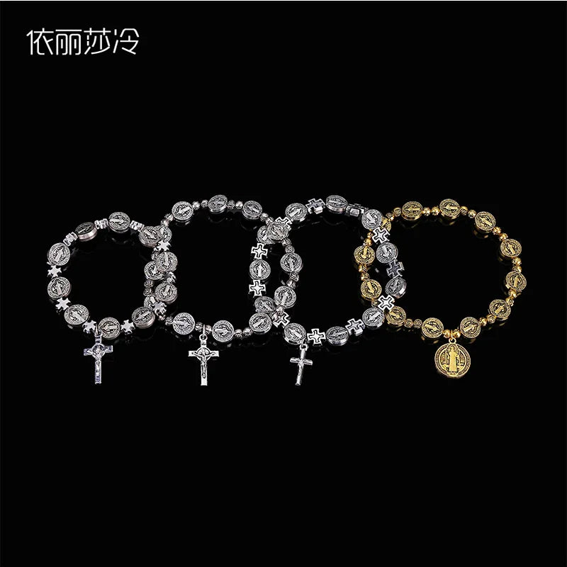 Handmade Jesus Bracelet Virgin Mary Cross Exquisite Random Image Christian Supplies Gift Rosary Bracelet Wholesale