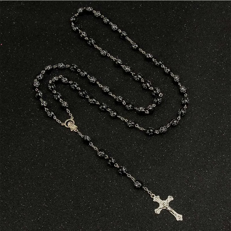 Catholic Crystal Pearl Rosary Catholic Rosary Premium Pearl Cross Necklace Beads Cross Religious Pendant Necklace