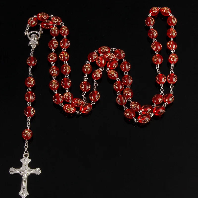 Catholic Crystal Pearl Rosary Catholic Rosary Premium Pearl Cross Necklace Beads Cross Religious Pendant Necklace
