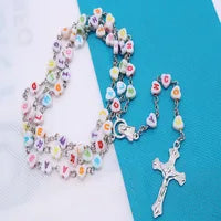 Catholic Crystal Pearl Rosary Catholic Rosary Premium Pearl Cross Necklace Beads Cross Religious Pendant Necklace