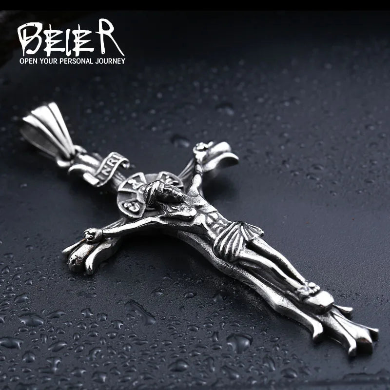 Beier 2022 New Fashion 316L Stainless Steel Jesus cross Pendant Necklace Christian Hip Hop Rock Jewelry Wholesale