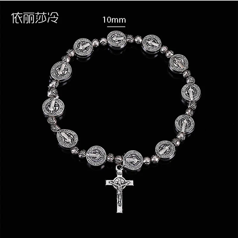 Handmade Jesus Bracelet Virgin Mary Cross Exquisite Random Image Christian Supplies Gift Rosary Bracelet Wholesale