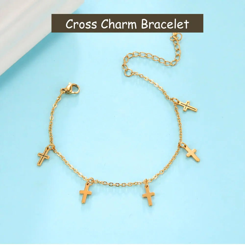 Cazador Christian Cross Charm Bracelet for Women Boho Pendant Bracelets on Hand Stainless Steel Jewelry Bithday Gift Wholesale