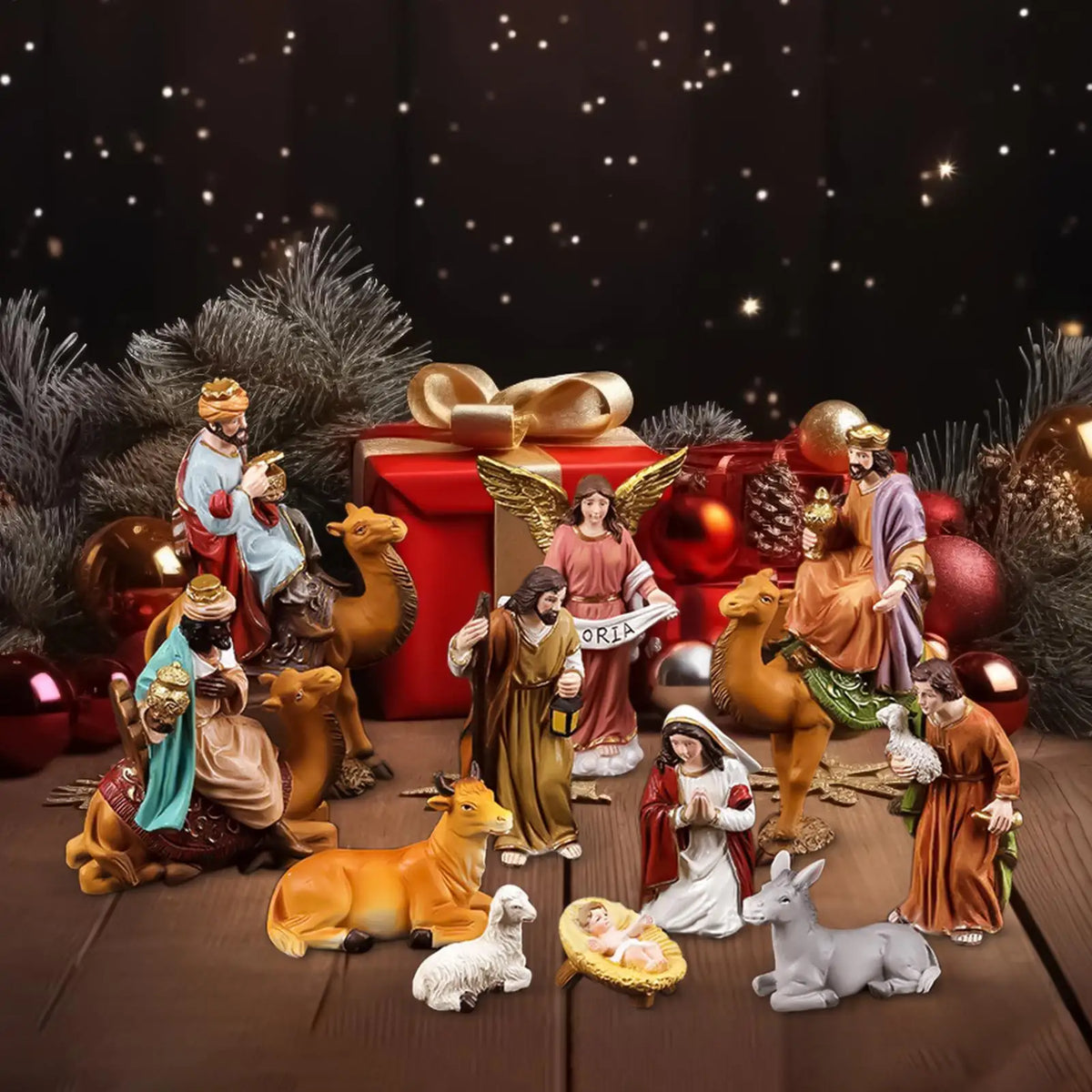 Nativity Figurines Nativity Statue Decor For Desk Birth Of Jesus Sculpture Ornament Resin For Christmas Collectors Fireplace