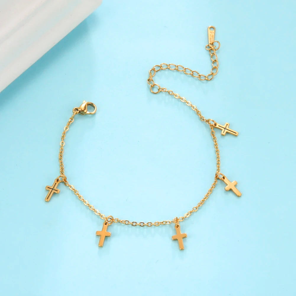 Cazador Christian Cross Charm Bracelet for Women Boho Pendant Bracelets on Hand Stainless Steel Jewelry Bithday Gift Wholesale