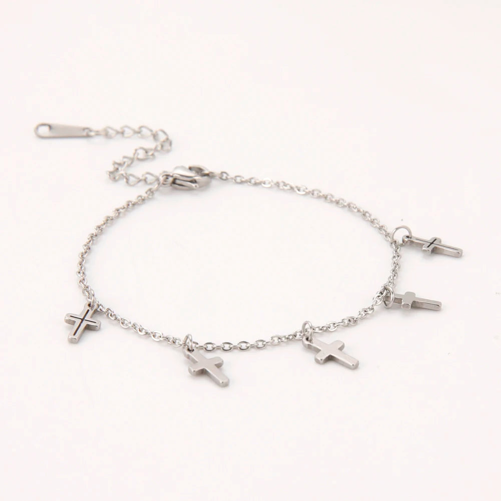 Cazador Christian Cross Charm Bracelet for Women Boho Pendant Bracelets on Hand Stainless Steel Jewelry Bithday Gift Wholesale