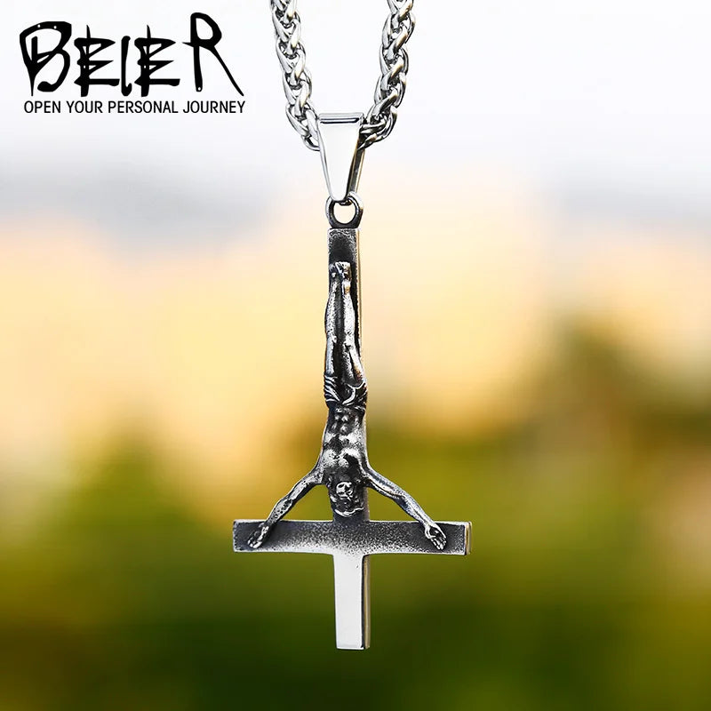 Beier 2022 New Fashion 316L Stainless Steel Jesus cross Pendant Necklace Christian Hip Hop Rock Jewelry Wholesale