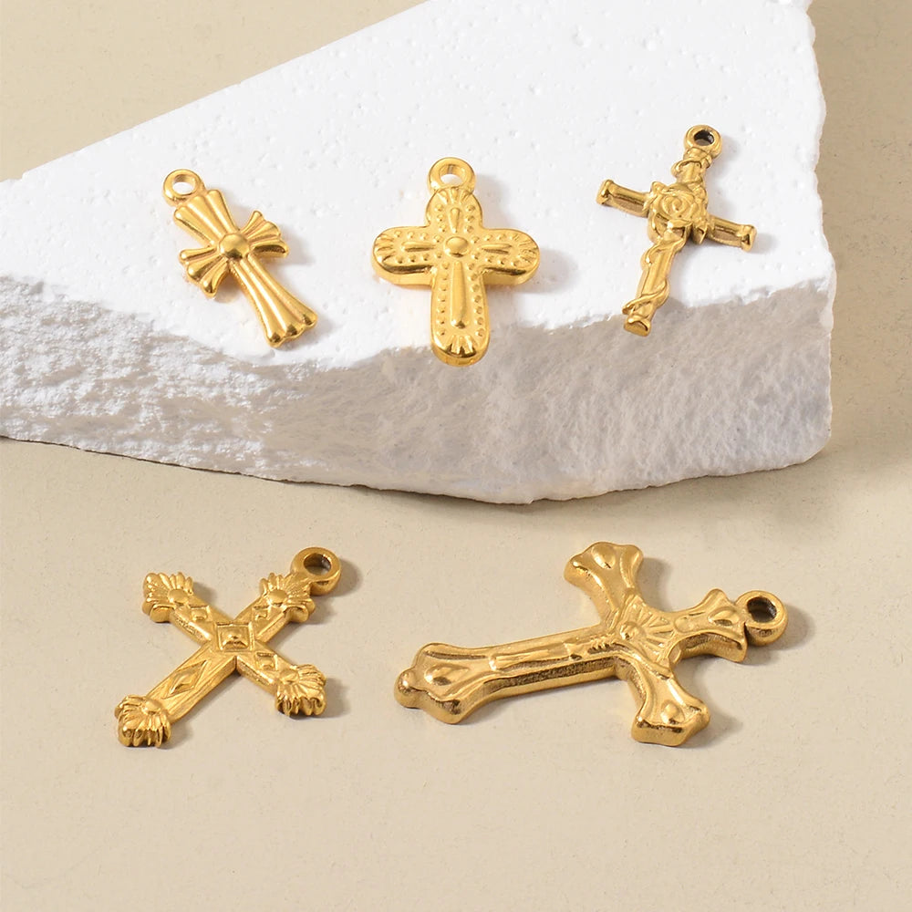 5pcs Gold Color Cross Charm Religious Jesus Pendant for DIY Earring Necklace Jewelry Making Supplies Wholesale