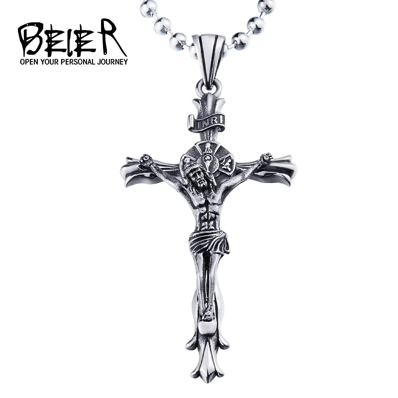 Beier 2022 New Fashion 316L Stainless Steel Jesus cross Pendant Necklace Christian Hip Hop Rock Jewelry Wholesale