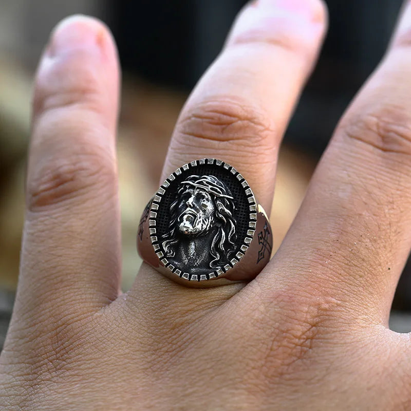 BEIER 2022 New Creative Design Jesus Ring Religious Men's Cross Ring Prayer Christian Jewelry Wholesale Dropshipping