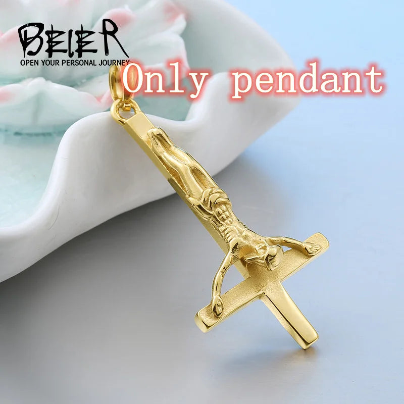 Beier 2022 New Fashion 316L Stainless Steel Jesus cross Pendant Necklace Christian Hip Hop Rock Jewelry Wholesale