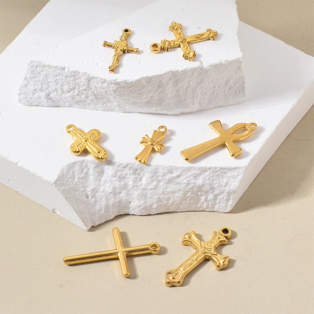 5pcs Gold Color Cross Charm Religious Jesus Pendant for DIY Earring Necklace Jewelry Making Supplies Wholesale