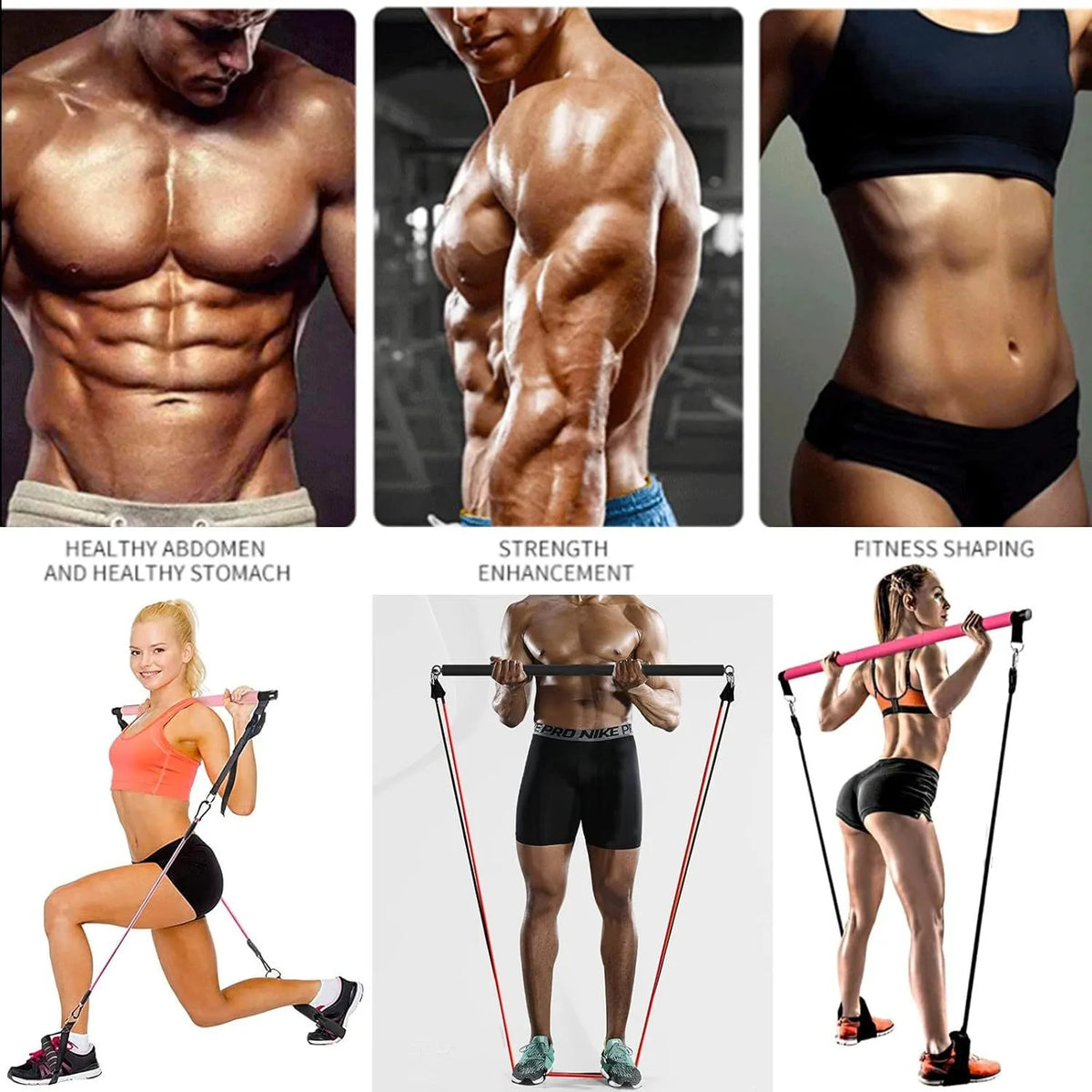 180lbs Resistance Bands with Adjustable Pilates Bar, Portable Home Gym Set for Full Body Strength & Pilates Workout