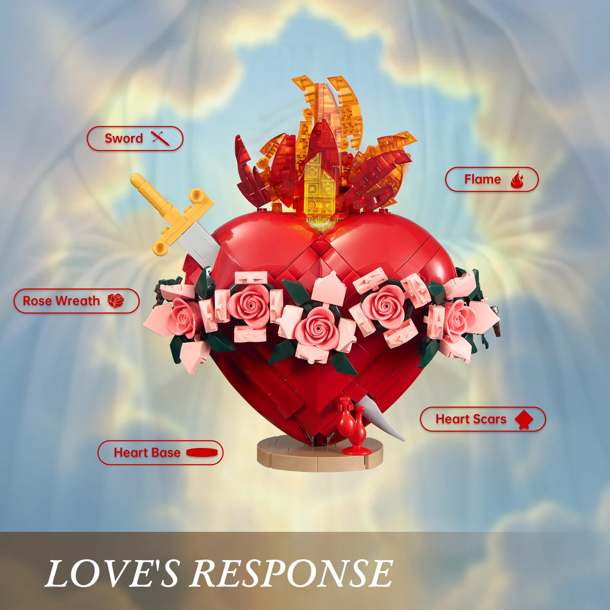 Sacred Heart of Mary Building Blocks Set LED Light Jesus Figure Prayer Room Christian Home Decor Ornament Collectible Adult Gift
