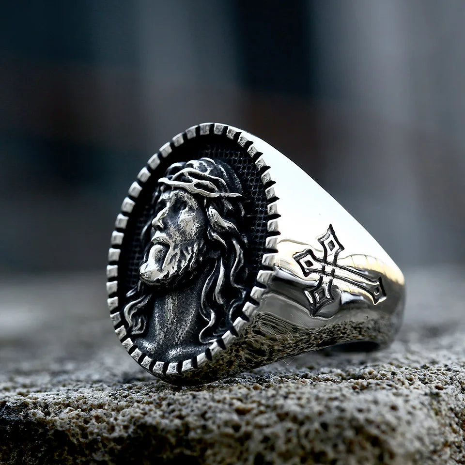 BEIER 2022 New Creative Design Jesus Ring Religious Men's Cross Ring Prayer Christian Jewelry Wholesale Dropshipping