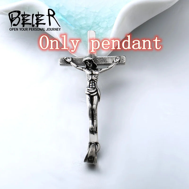 Beier 2022 New Fashion 316L Stainless Steel Jesus cross Pendant Necklace Christian Hip Hop Rock Jewelry Wholesale