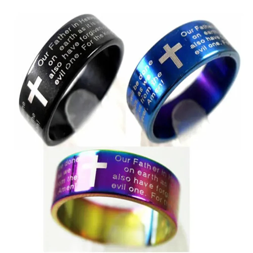 30pcs English SERENITY Lords PRAYER Stainless Steel Rings Religious Christian Cross Rings Wholesale Fashion Jewelry Lots