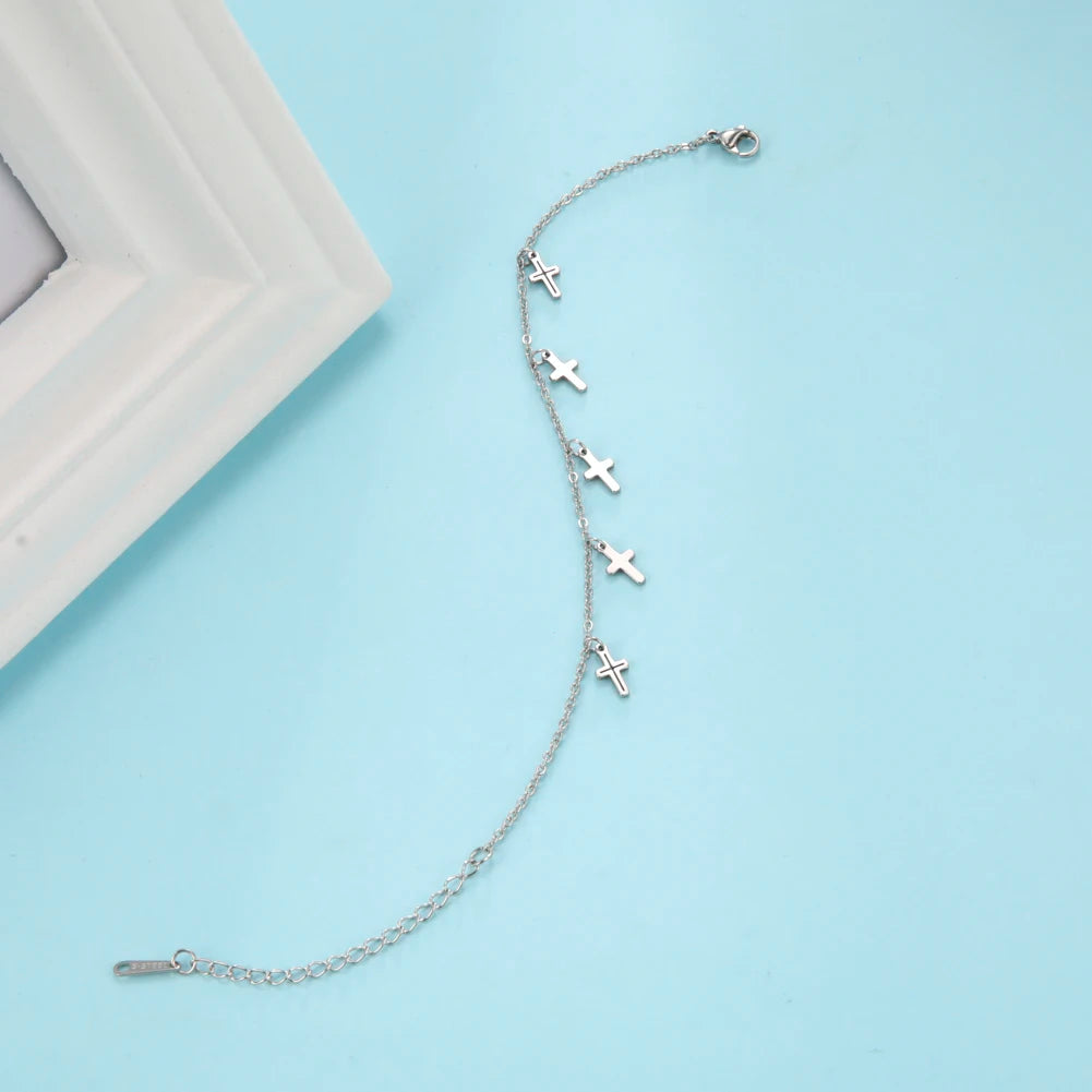 Cazador Christian Cross Charm Bracelet for Women Boho Pendant Bracelets on Hand Stainless Steel Jewelry Bithday Gift Wholesale
