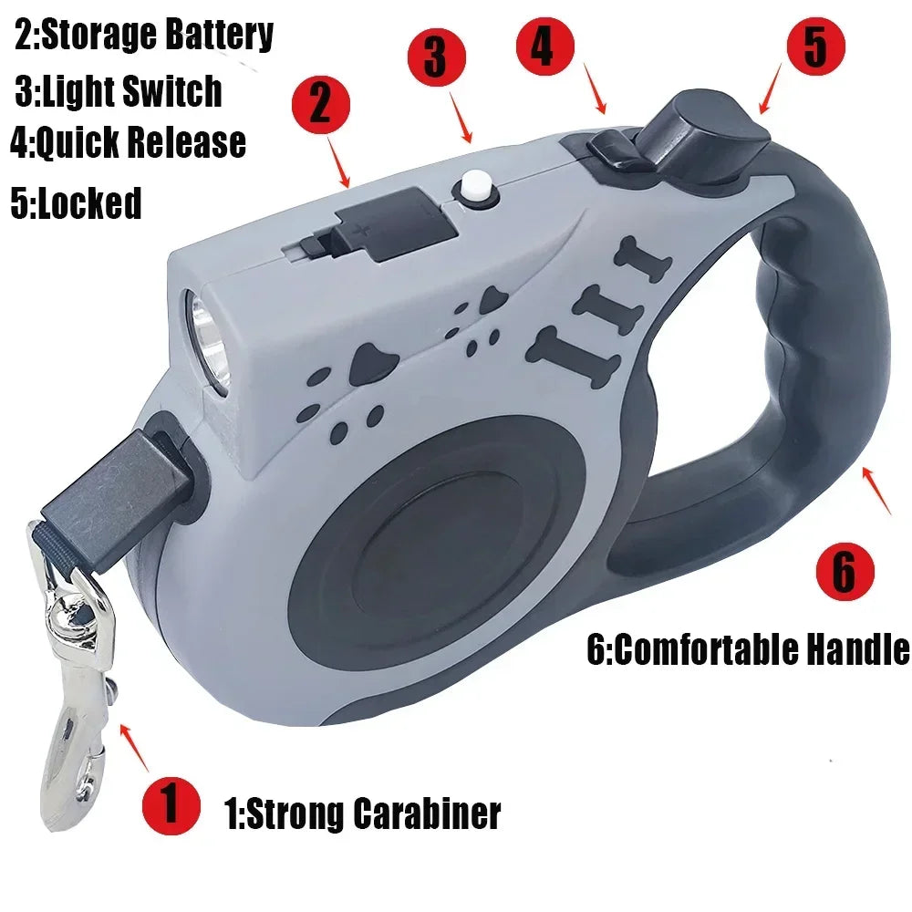 Durable Nylon Automatic Retractable Dog Leash LED Flashlight Night Glowing Design Outdoor Walking Pet Leash Dog Daily Supplies