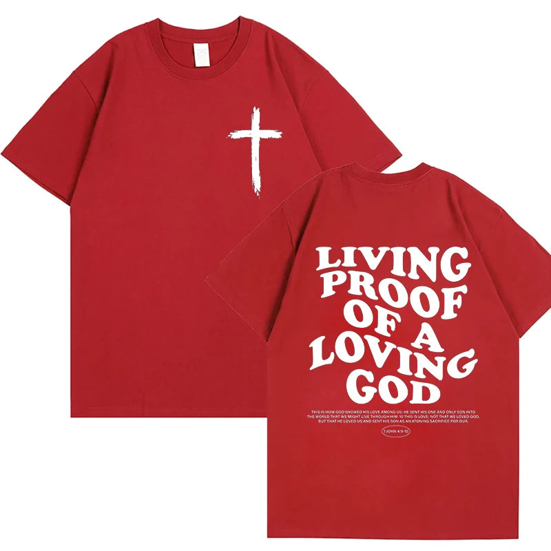 Living Proof of A Loving God Letters Print T Shirts Women's Inspirational Christian Apparel T Shirt Short Sleeve O-Neck T-shirts