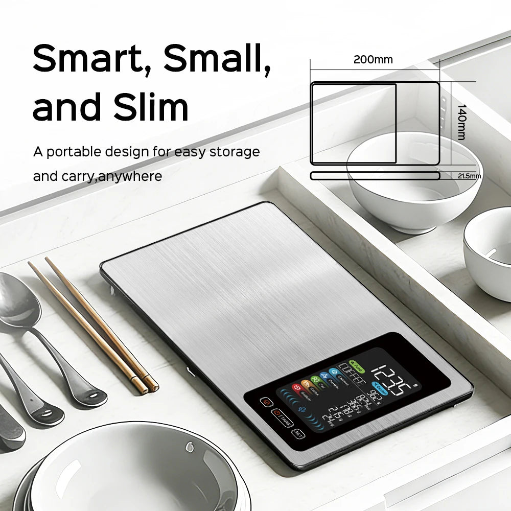 New AI Digital Smart Kitchen Scale 5kg/11lb USB Charge Stainless Steel Food Nutritional Calories Scale Voice Recognition Food