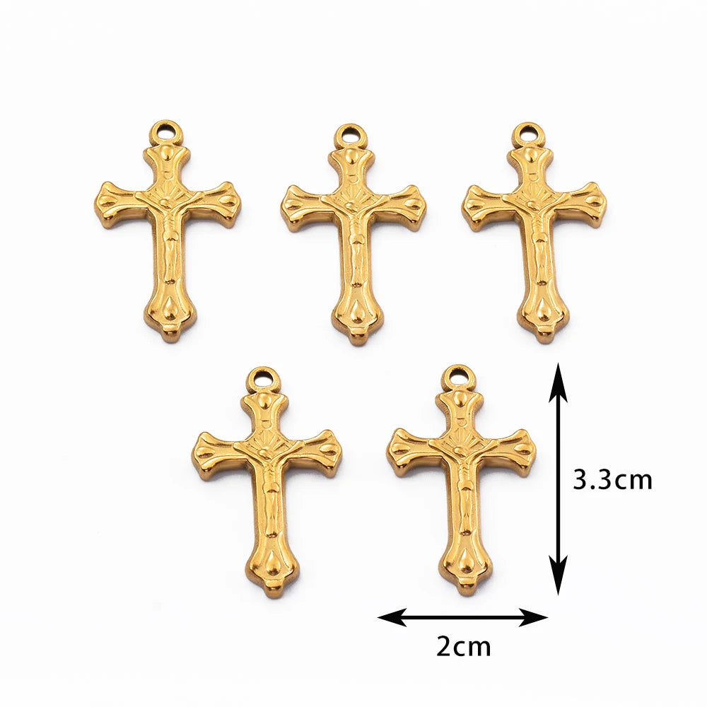 5pcs Gold Color Cross Charm Religious Jesus Pendant for DIY Earring Necklace Jewelry Making Supplies Wholesale