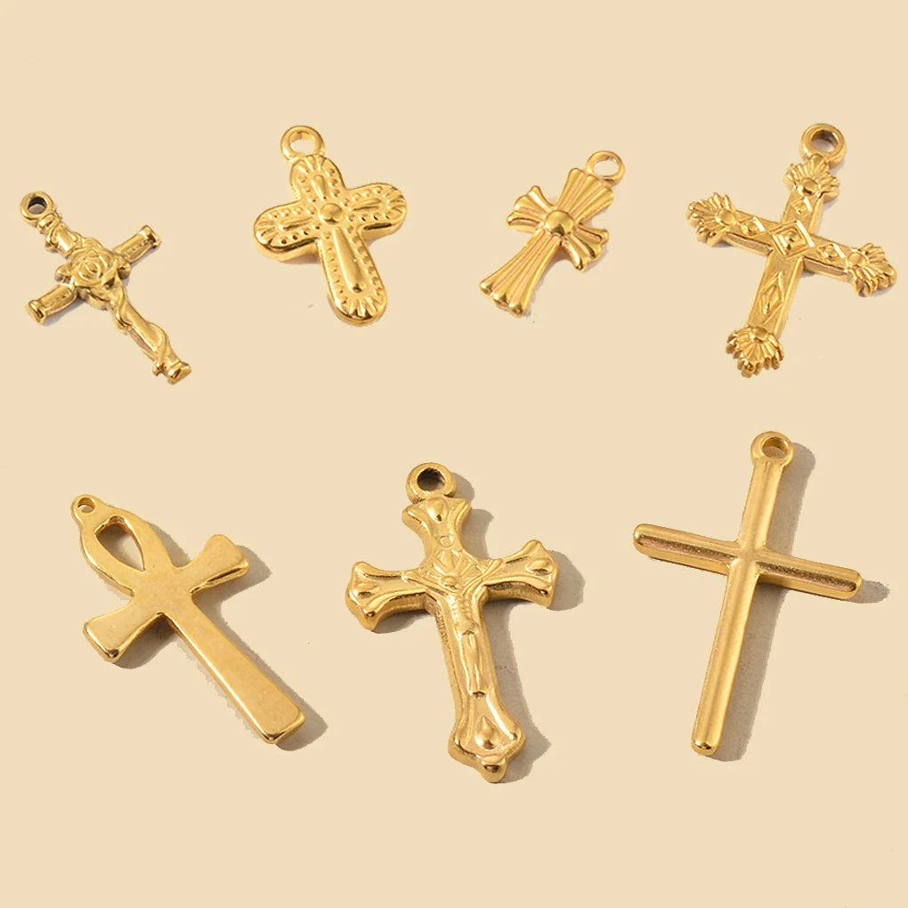 5pcs Gold Color Cross Charm Religious Jesus Pendant for DIY Earring Necklace Jewelry Making Supplies Wholesale