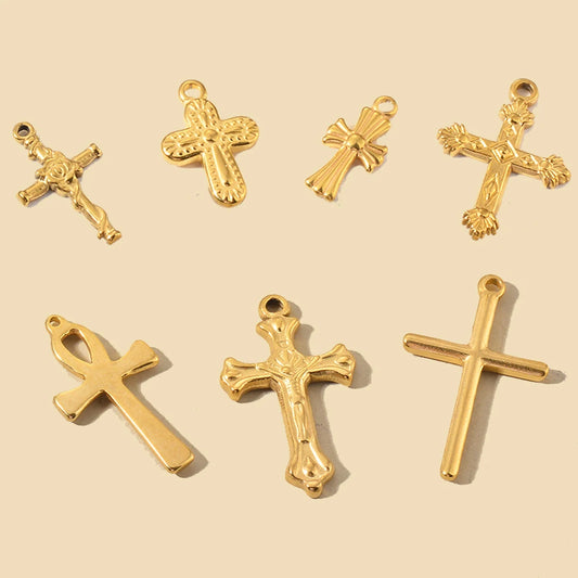 5pcs Gold Color Cross Charm Religious Jesus Pendant for DIY Earring Necklace Jewelry Making Supplies Wholesale
