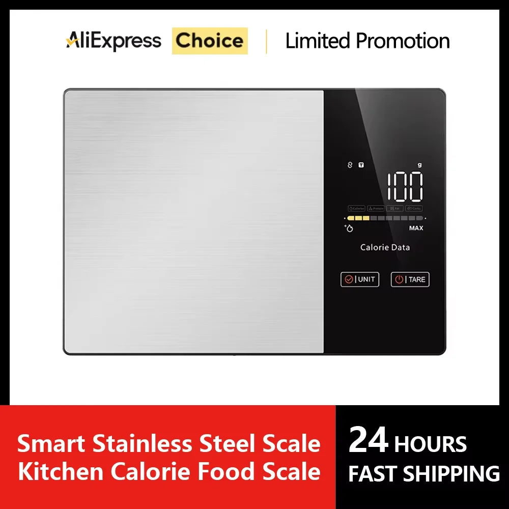 New AI Digital Smart Kitchen Scale 5kg/11lb USB Charge Stainless Steel Food Nutritional Calories Scale Voice Recognition Food