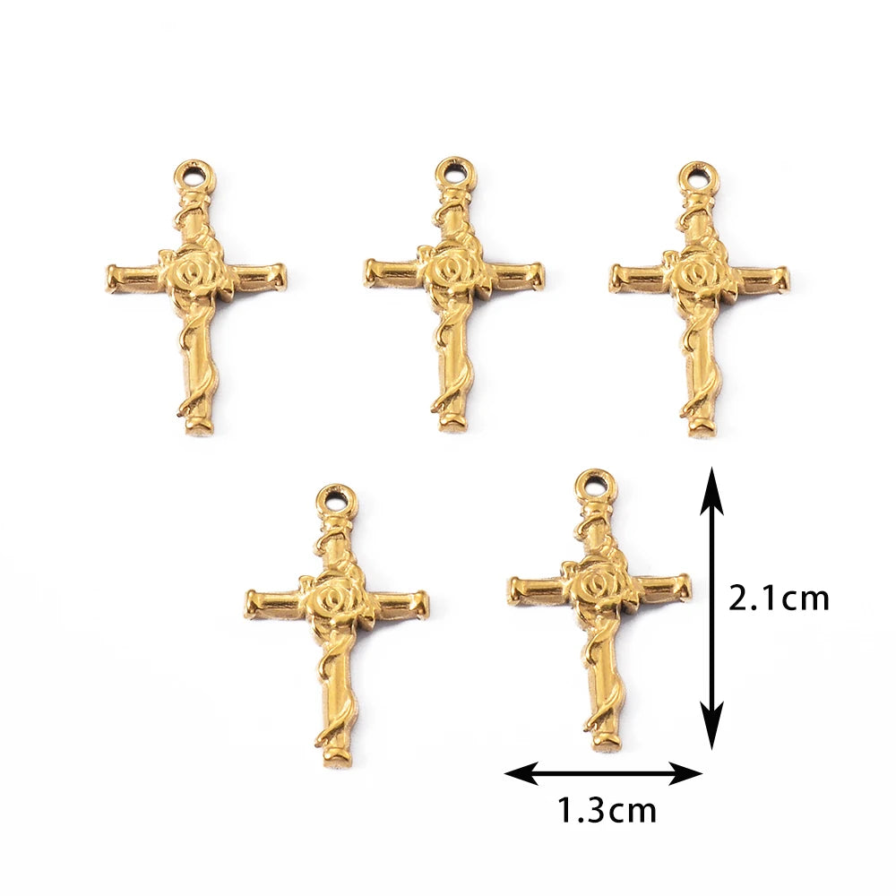 5pcs Gold Color Cross Charm Religious Jesus Pendant for DIY Earring Necklace Jewelry Making Supplies Wholesale