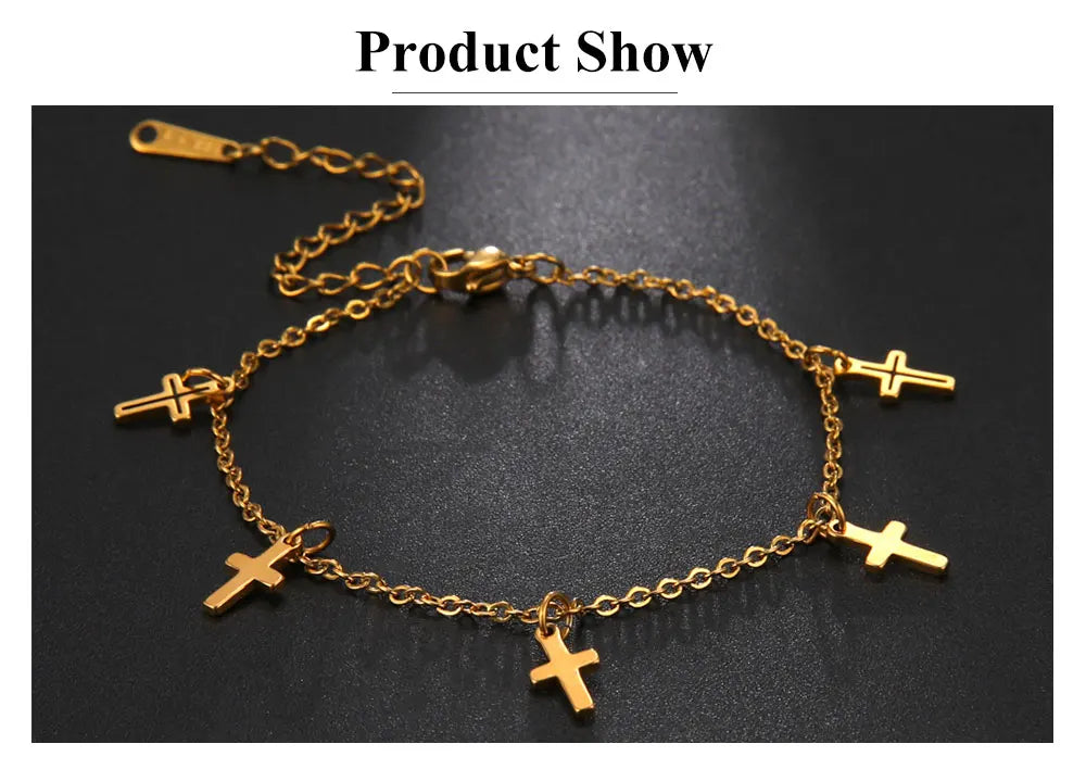 Cazador Christian Cross Charm Bracelet for Women Boho Pendant Bracelets on Hand Stainless Steel Jewelry Bithday Gift Wholesale
