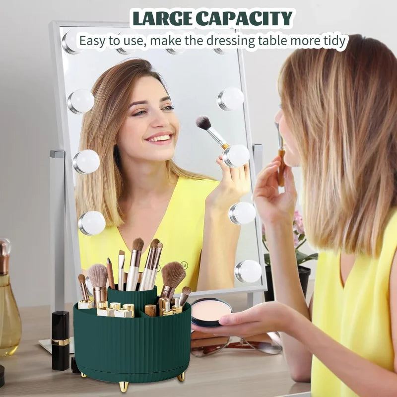 5 Slot 360° Rotating Makeup Brushes Holder Organizer Multi-Functional Desk Storage Cosmetics Storage for Vanity Desktop Bathroom