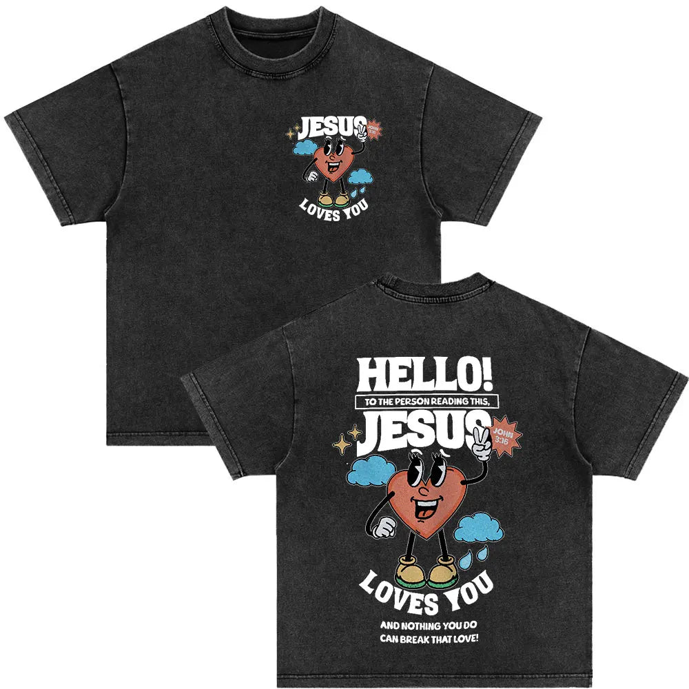 Christian Strength in Jesus Bible Verse Vintage Washed T-shirts Men Women Fashion Harajuku Oversized T Shirt 100% Cotton T-shirt