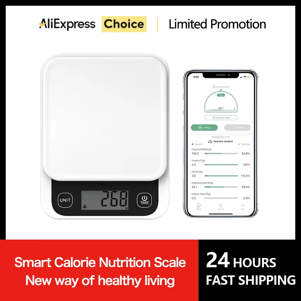 New AI Digital Smart Kitchen Scale 5kg/11lb USB Charge Stainless Steel Food Nutritional Calories Scale Voice Recognition Food