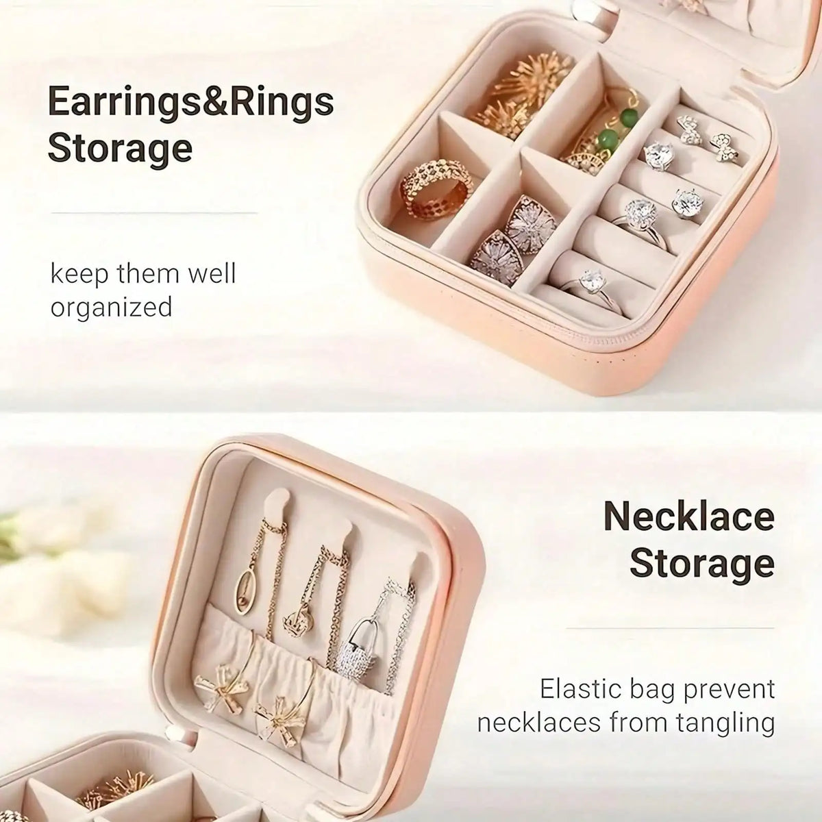 Portable Shimmering Travel Jewelry Case Mini Tangle Free Jewelry Organizer Box Storage Bag For Rings Earrings Necklaces Ideal For Vacation Daily Use And On The Go Use