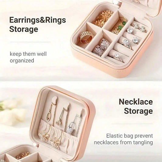 Portable Shimmering Travel Jewelry Case Mini Tangle Free Jewelry Organizer Box Storage Bag For Rings Earrings Necklaces Ideal For Vacation Daily Use And On The Go Use