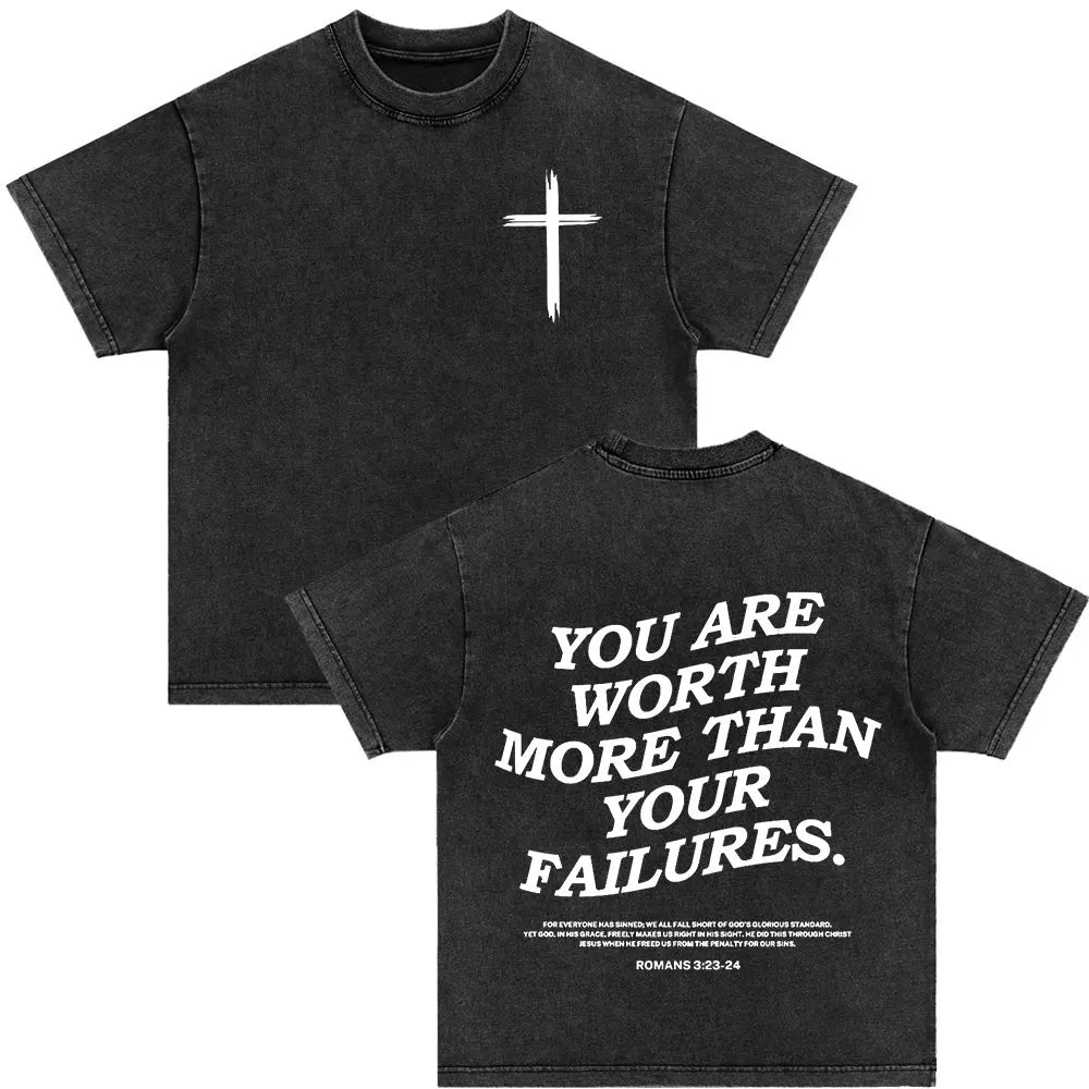 Christian Strength in Jesus Bible Verse Vintage Washed T-shirts Men Women Fashion Harajuku Oversized T Shirt 100% Cotton T-shirt