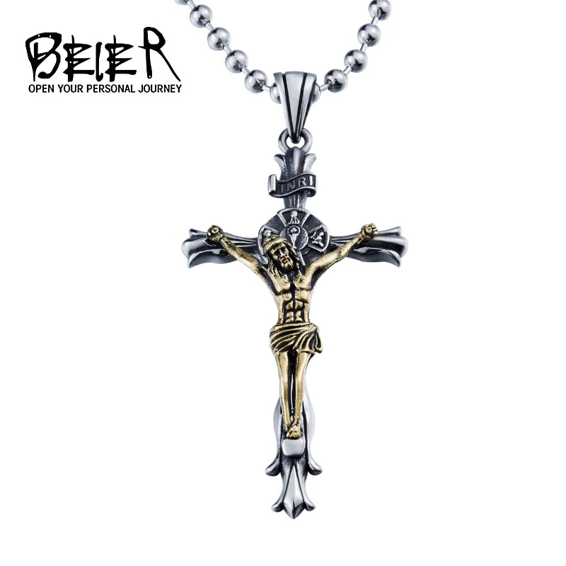 Beier 2022 New Fashion 316L Stainless Steel Jesus cross Pendant Necklace Christian Hip Hop Rock Jewelry Wholesale
