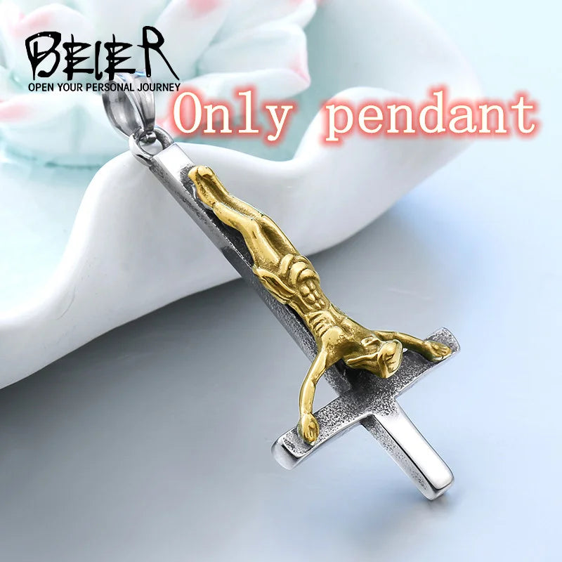 Beier 2022 New Fashion 316L Stainless Steel Jesus cross Pendant Necklace Christian Hip Hop Rock Jewelry Wholesale