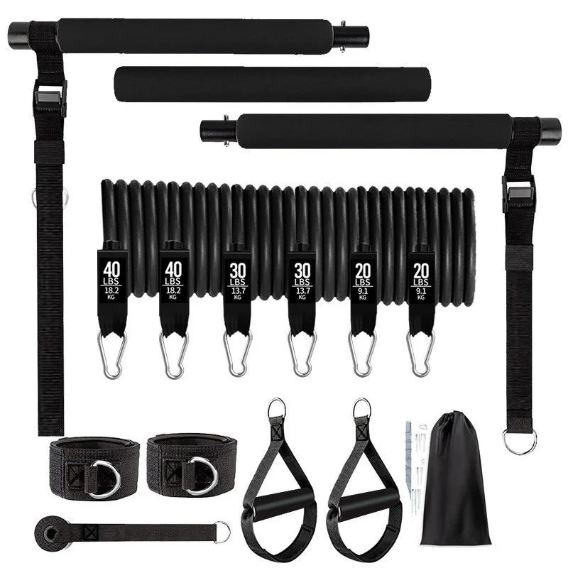 180lbs Resistance Bands with Adjustable Pilates Bar, Portable Home Gym Set for Full Body Strength & Pilates Workout
