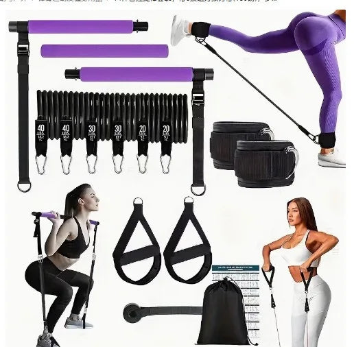180lbs Resistance Bands with Adjustable Pilates Bar, Portable Home Gym Set for Full Body Strength & Pilates Workout