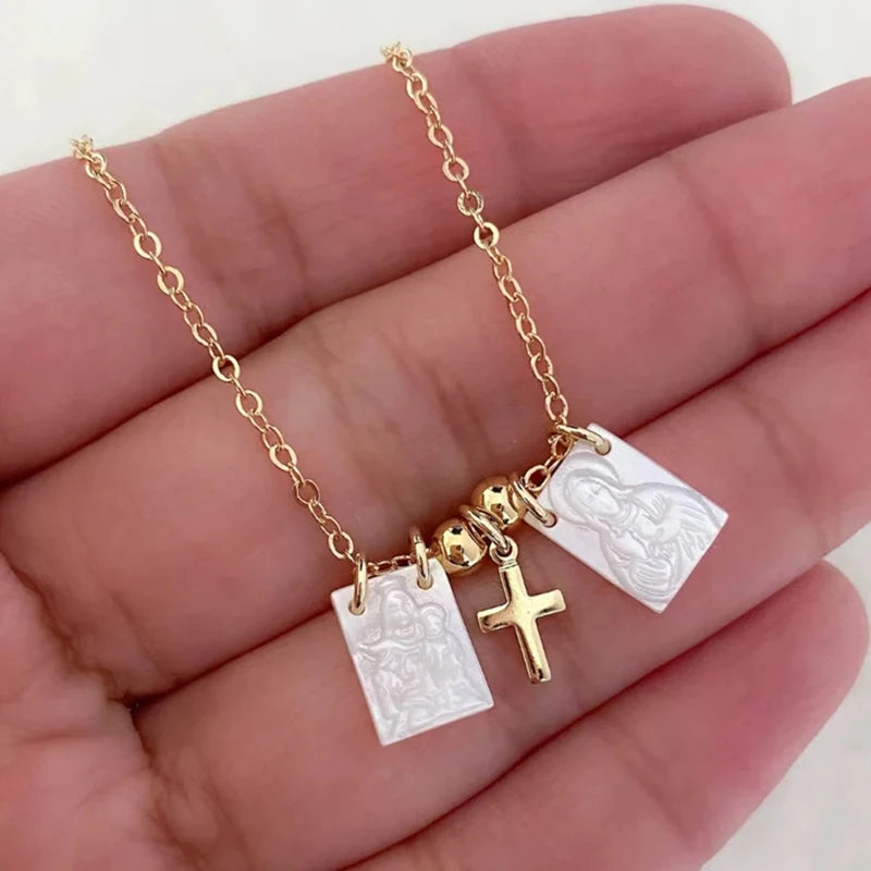 Delicate Cross Pendant Necklaces Shell Jesus Religious Confirmed Memories Jewelr Women's Accessoriessteel Jewelry Wholesale