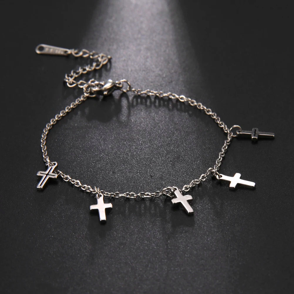 Cazador Christian Cross Charm Bracelet for Women Boho Pendant Bracelets on Hand Stainless Steel Jewelry Bithday Gift Wholesale