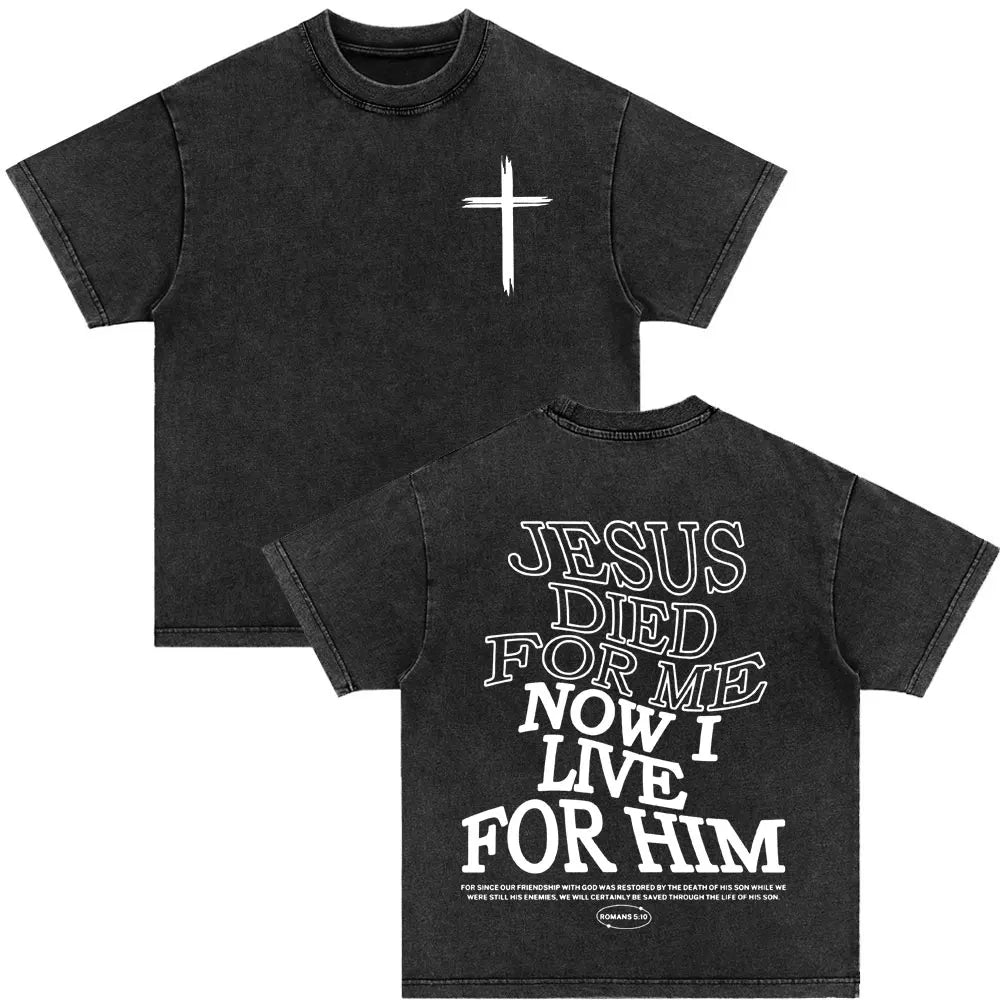 Christian Strength in Jesus Bible Verse Vintage Washed T-shirts Men Women Fashion Harajuku Oversized T Shirt 100% Cotton T-shirt