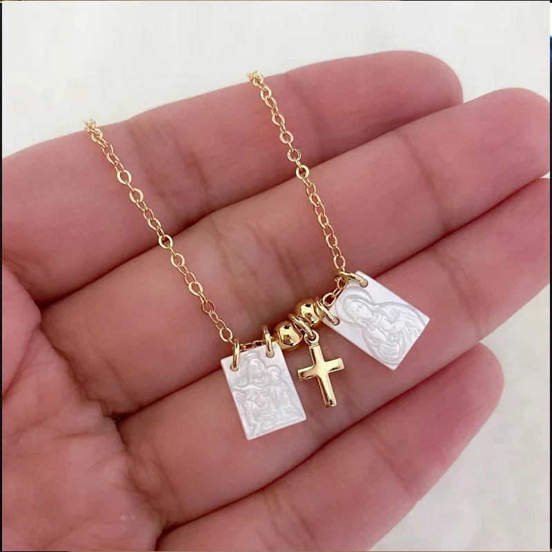 Delicate Cross Pendant Necklaces Shell Jesus Religious Confirmed Memories Jewelr Women's Accessoriessteel Jewelry Wholesale