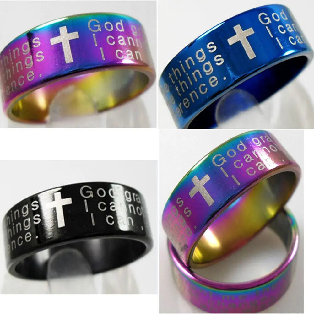 30pcs English SERENITY Lords PRAYER Stainless Steel Rings Religious Christian Cross Rings Wholesale Fashion Jewelry Lots